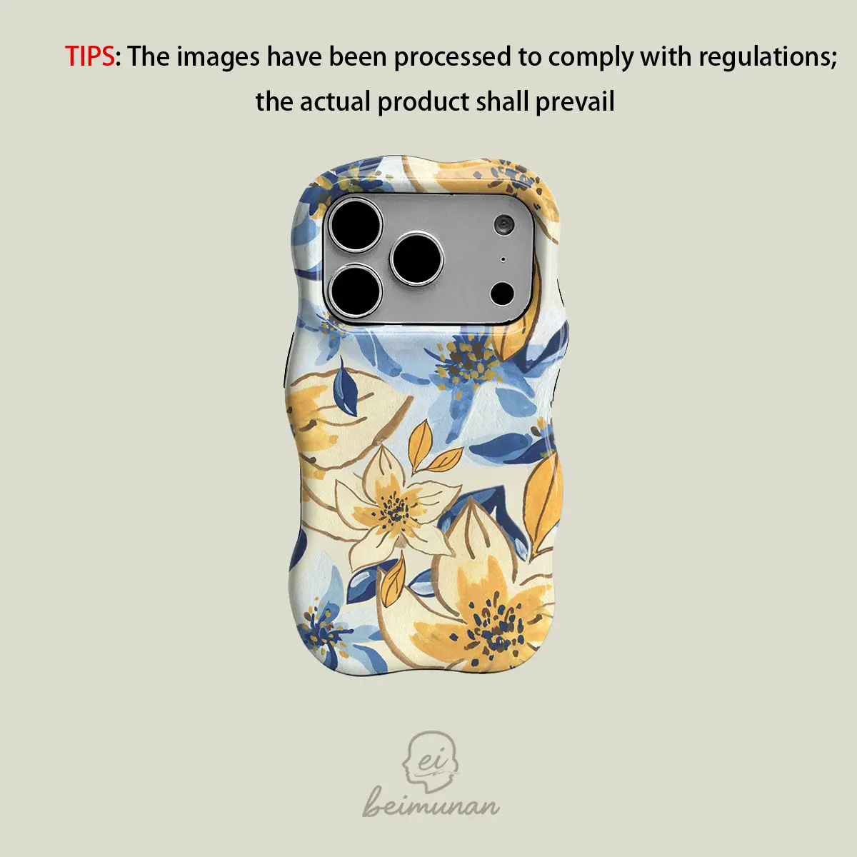 Watercolor yellow and blue floral print phone case, sturdy wave-patterned film case, shockproof 2-in-1 protective case, suitable for iPhone 17, 16, 15, 14, 13, 12, Pro Max/Pro series. A simple and stylish protective case for holiday gifts.