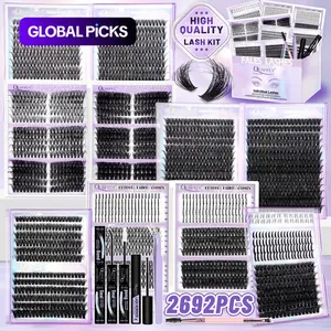 QUAFFLY Mega Lash Clusters Kit 2692Pcs Eyelash Cluster Extensions, Includes Volume/Wispy/Spikes/Bottom Lashes, DIY At Home Lash Extension Kit with Lash Bond & Seal, Remover, Tweezers and Dual-Ended Brush #GLOBAL PICKS