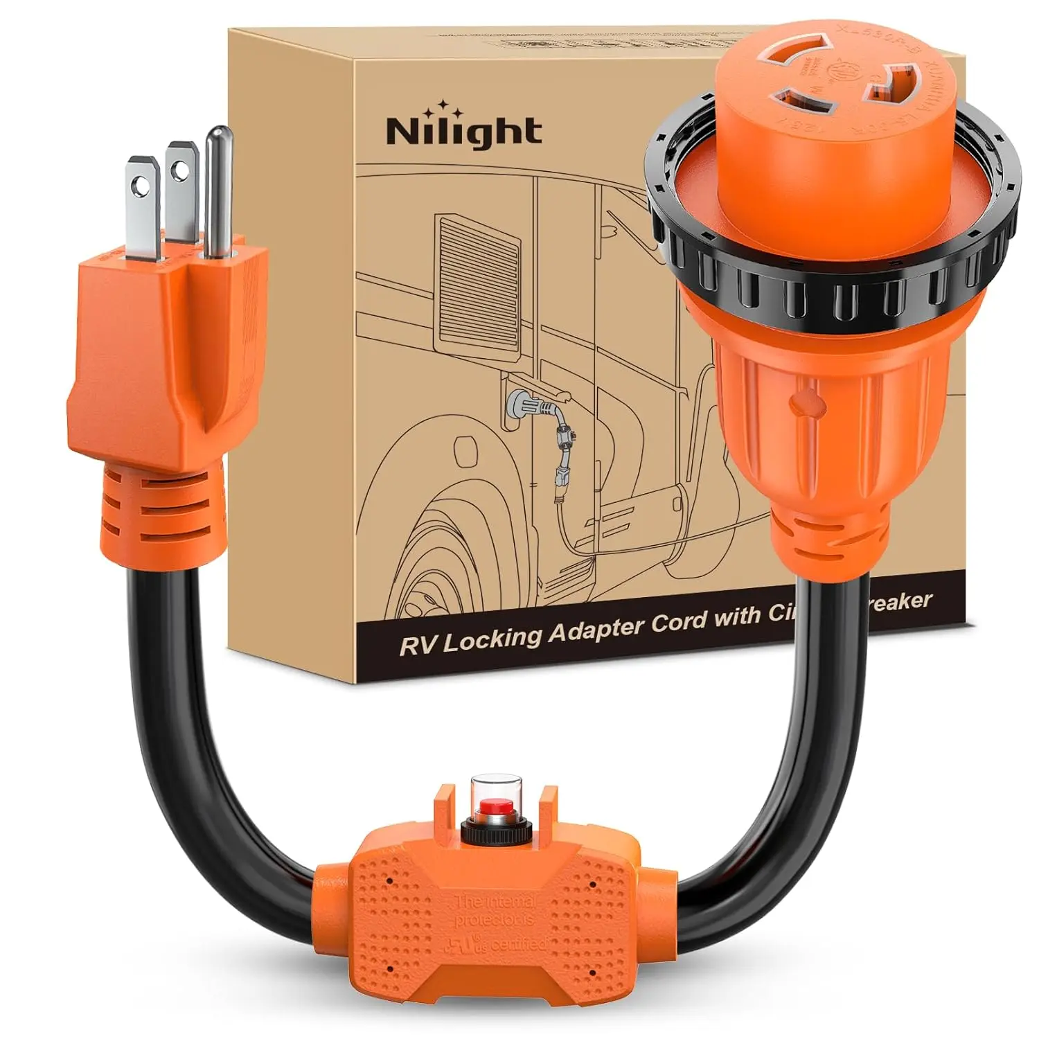 Nilight Weatherproof Outdoor RV Power Adapter Cord, 15A to 30A Plug, 110V Electrical, 10 Gauge Wire, ETL Listed, 5-15P to L5-30R, Circuit Breaker Overload Safe Protector for RV Camper
