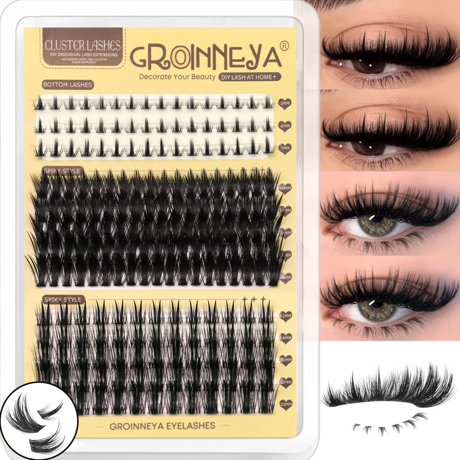 GROINNEYA 10 Rows Bottom Lashes & Upper Lashes To DIY Extensio,Mix Length Lash Clusters Glam Spike Faux Mink Eyelashes C Crul Wispy Lash Clusters 3 in 1 Styles Fake Lash Clusters Medusa Lashes,Tail Elongated Eyelashes,Suitable For Date And Vacation