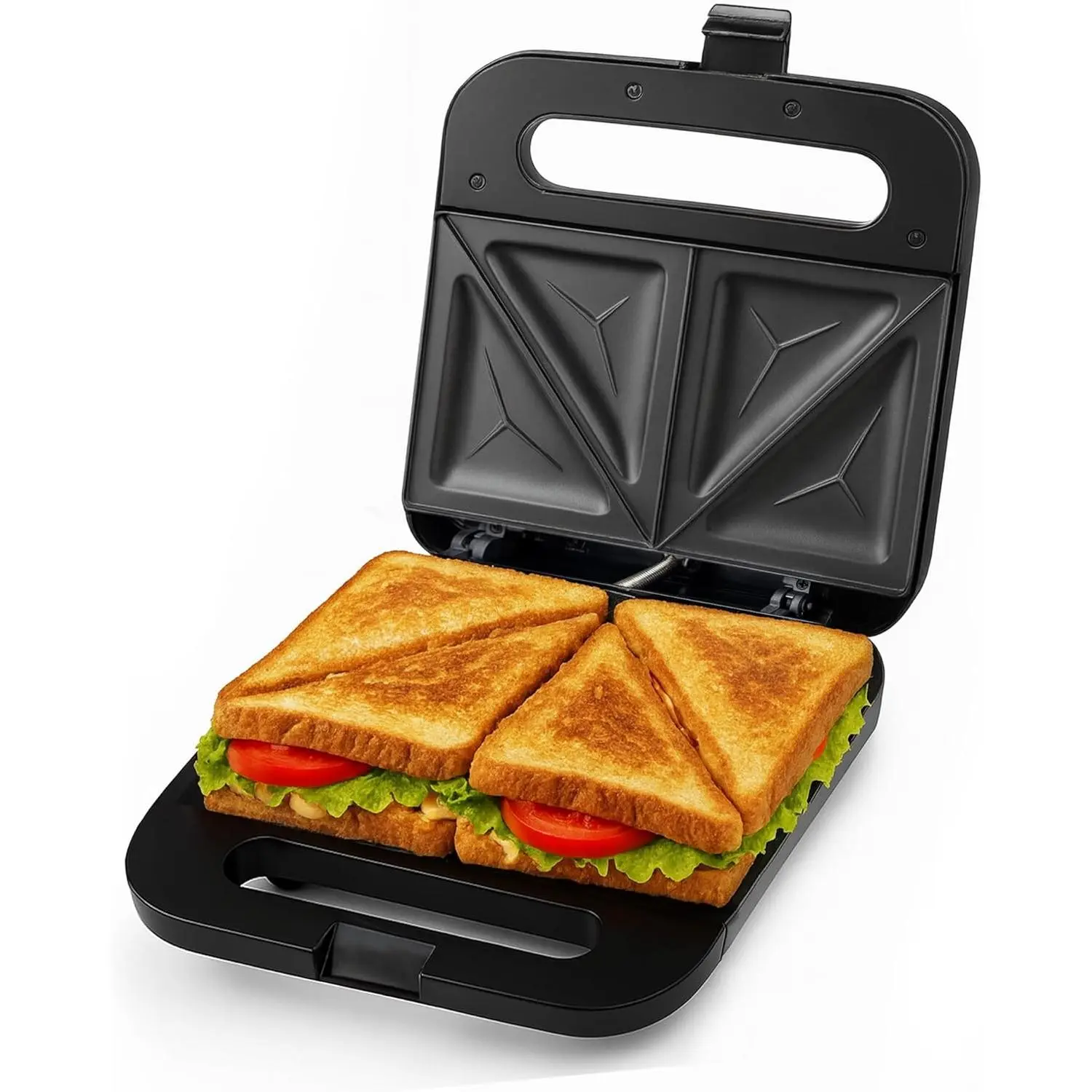 Electric sandwich maker, equipped with a non-stick coated baking tray, indicator light, anti-scald handle, easy to clean and store, perfect for making breakfast, grilled cheese, tuna sandwiches, and snacks, black GPS401B