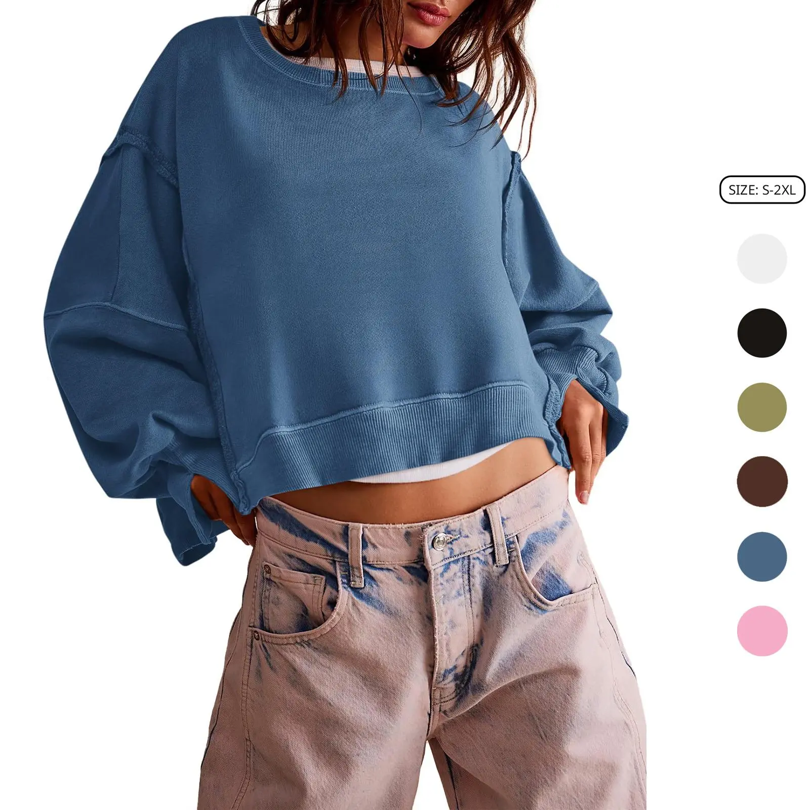 Imily Bela Womens Casual Sweatshirt Long Sleeve Tops Crewneck Loose Fit Tee Pullover Crop Tshirt Side Slit Fall Fashion 2025