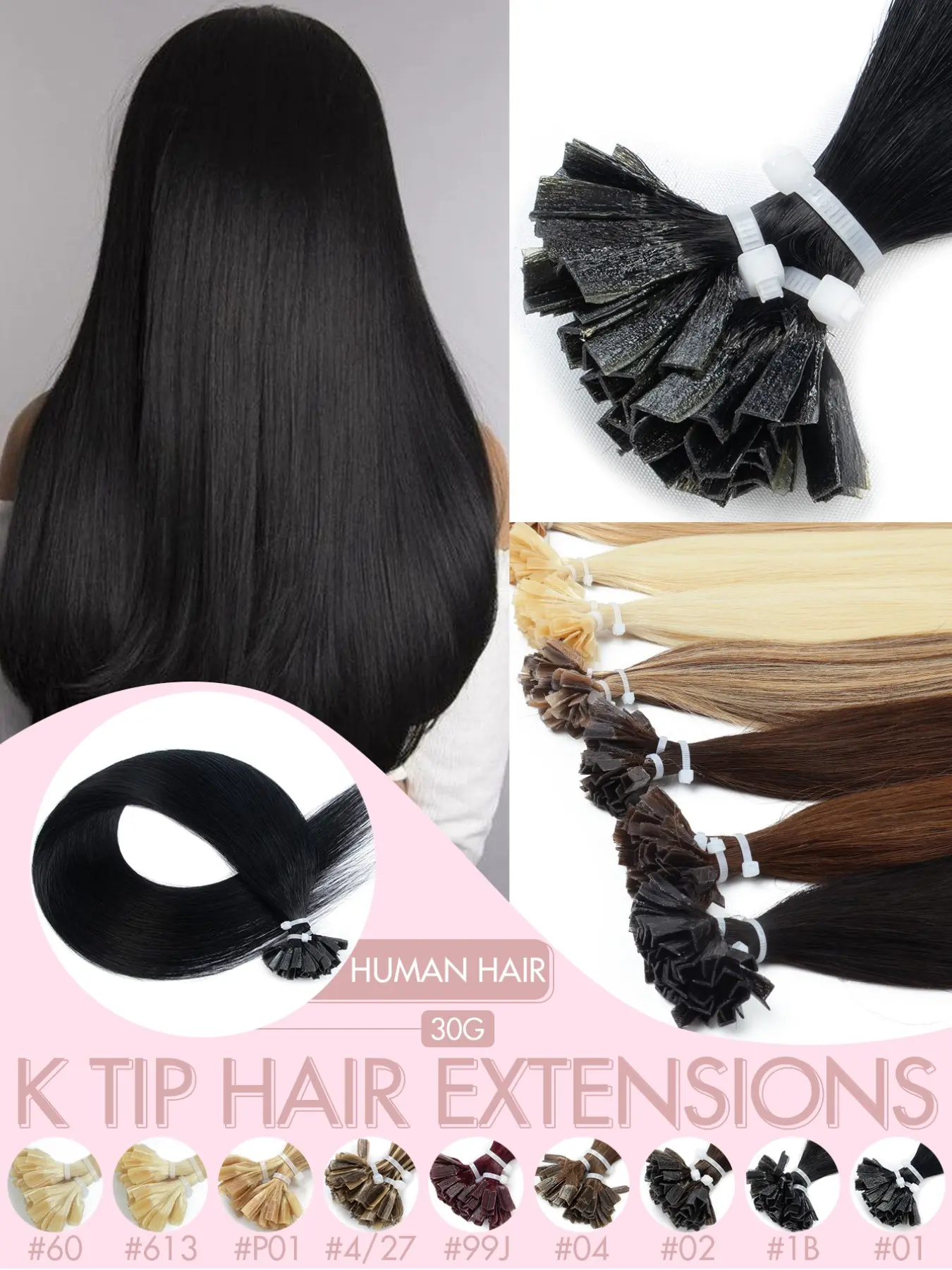 Women's Pre-Bonded K-Tip, Itips Hair Extensions, Remy Human Hair, Straight U Tip Hot Fusion Hair Extensions Highlights Wear And Go Glueless For Holiday Festival Essentials Gift