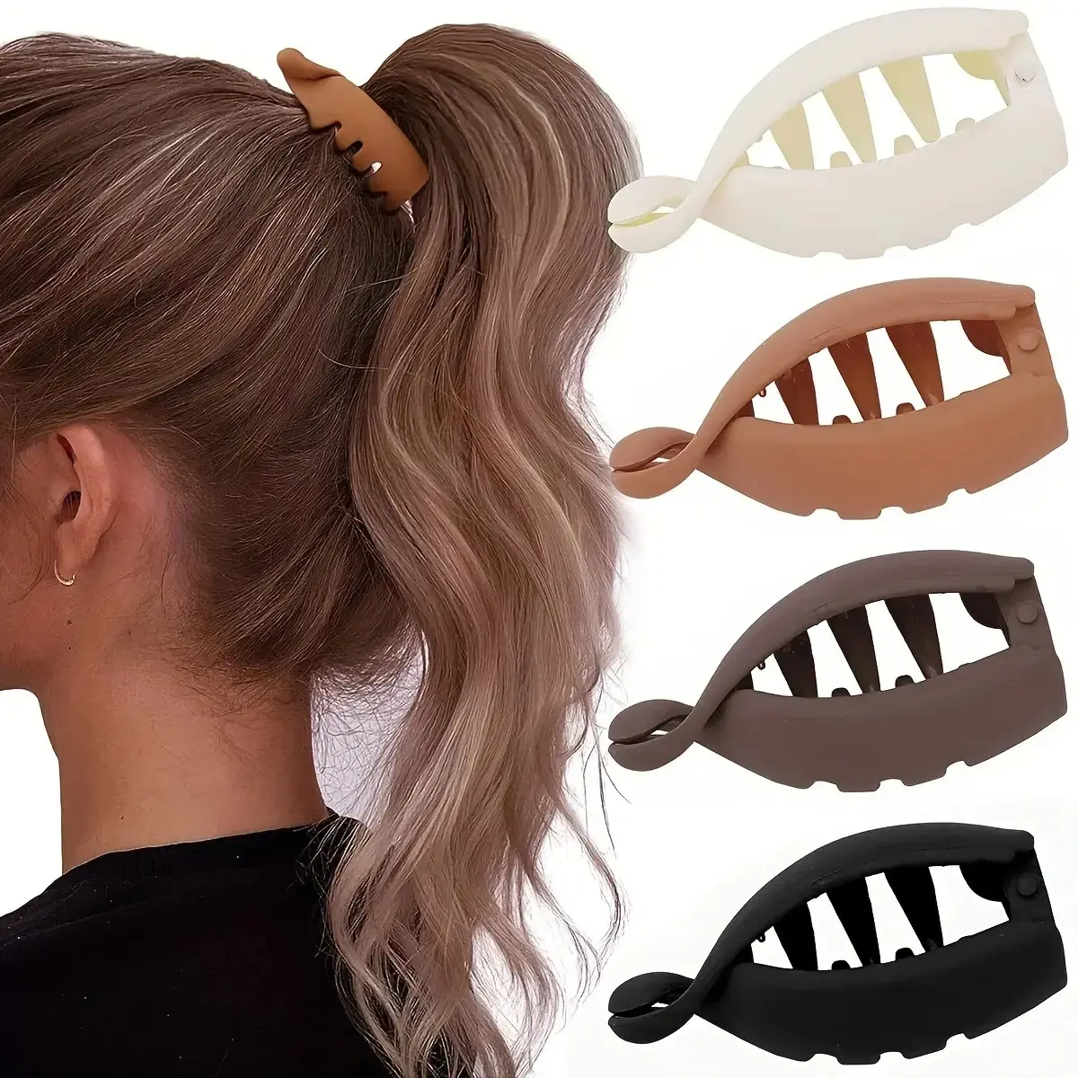 Matte Banana Hair Claw Clips Set of 4, TikTok aesthetic hair clips, Non-slip strong hold banana clips for thick hair, Secure high ponytail & updos, Durable lightweight matte neutral tones for daily wear, office & travel
