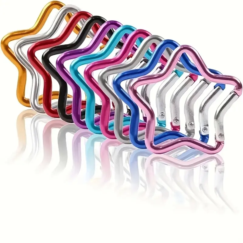 20pcs Random Color Star-Shaped Bottle Hooks, Multi-Color Metal Carabiners with Safety Lock, Ideal for Camping Hiking Backpack Organization, Carabiner Clip
