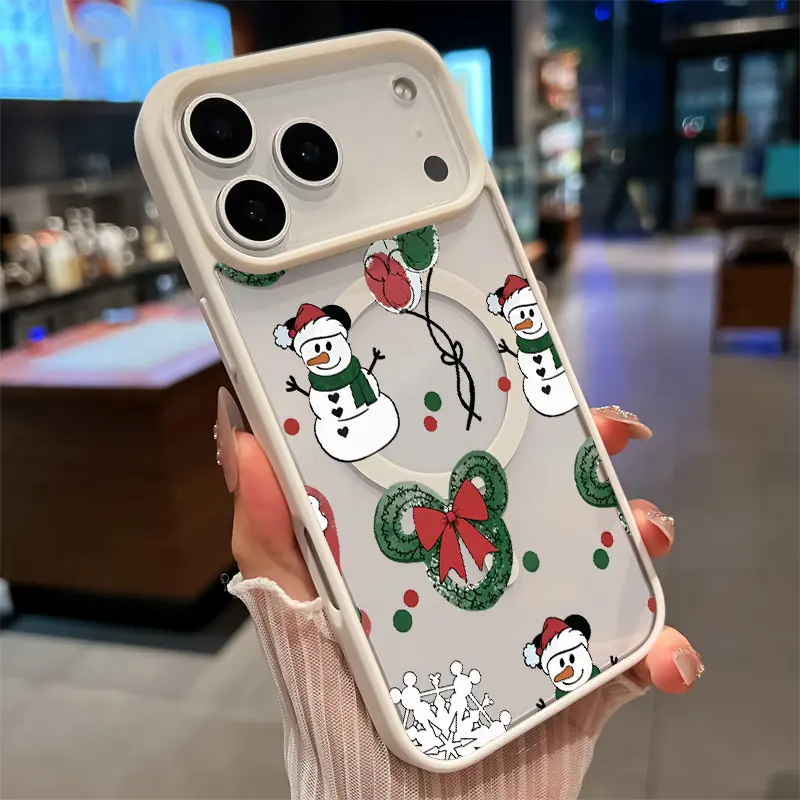Magnetic Phone Case Compatible with iPhone 17 16  Pro Max Plus 15 14 13 12 11 Air E Mickey Christmas Dream Pattern Acrylic Back Matte TPU Edges Anti-Fall Ultra Thin Phone Cover Shell