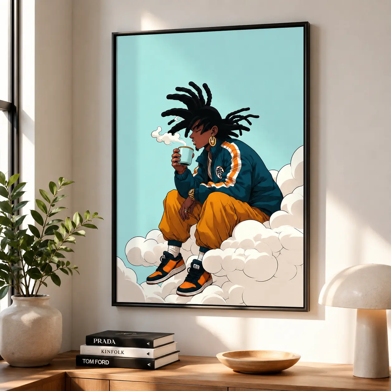 Black Anime Afro Urban Culture Street Art Print Poster Waterproof Unframed Wall Art, Home Accessory,  Living Room Decorations, Bedroom Decor