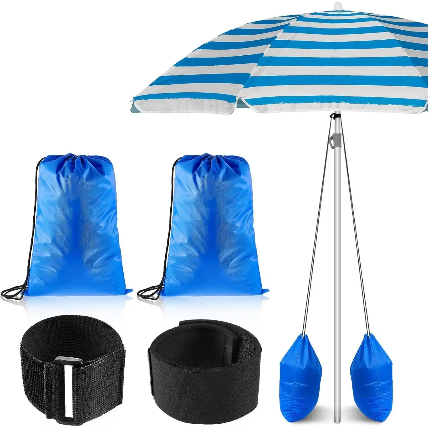 2-Pack Heavy-Duty Nylon Fabric Beach Umbrella Sandbags - 30x45cm Practical Fillable Portable Windproof Beach Stabilizer, Universal Fit Weight Bags for Outdoor Canopy Legs, Tent Anchors