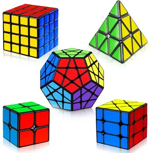 5 Pack Magic Speed Cube Set - 2x2, 3x3, 4x4, Triangle Megaminx Speed Cubes for Kids & Adults