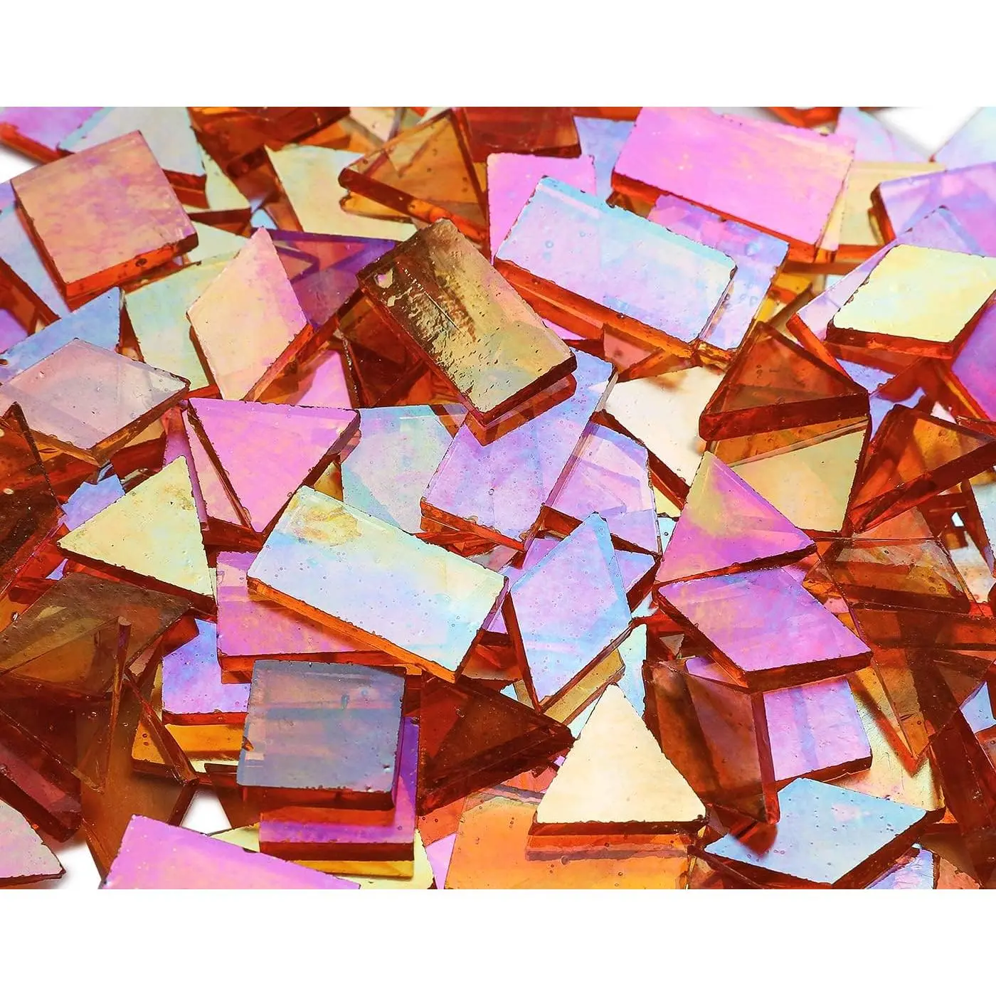 200 count Bulk Iridescent Mosaic Glass Tiles, 4 Shapes  Stained Glass Tile Pieces for Mosaic Craft,Translucent Orange