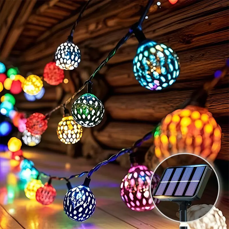 Outdoor Solar Moroccan LED String Lights, 8 Different Lighting Modes for Courtyard Moroccan String Lights, Decorative Atmosphere String Lights for Gardens, Parties, Weddings, Valentine's Day, Halloween, Thanksgiving, Led Decoration