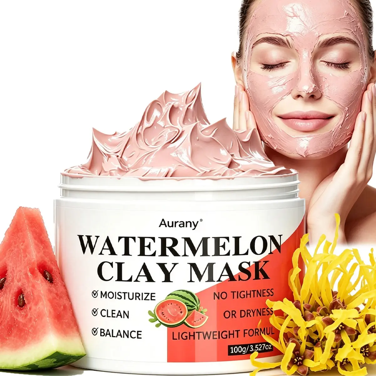 Mud Masks For Women, Face Mask Mud, Watermelon Clay Mask，Deep Cleansing, Gentle & Non-Irritating, Softens Skin, No Tightness, Long-Lasting Hydration, Refreshing & Easy To Rinse Off, Perfect For Daily Facial Care
