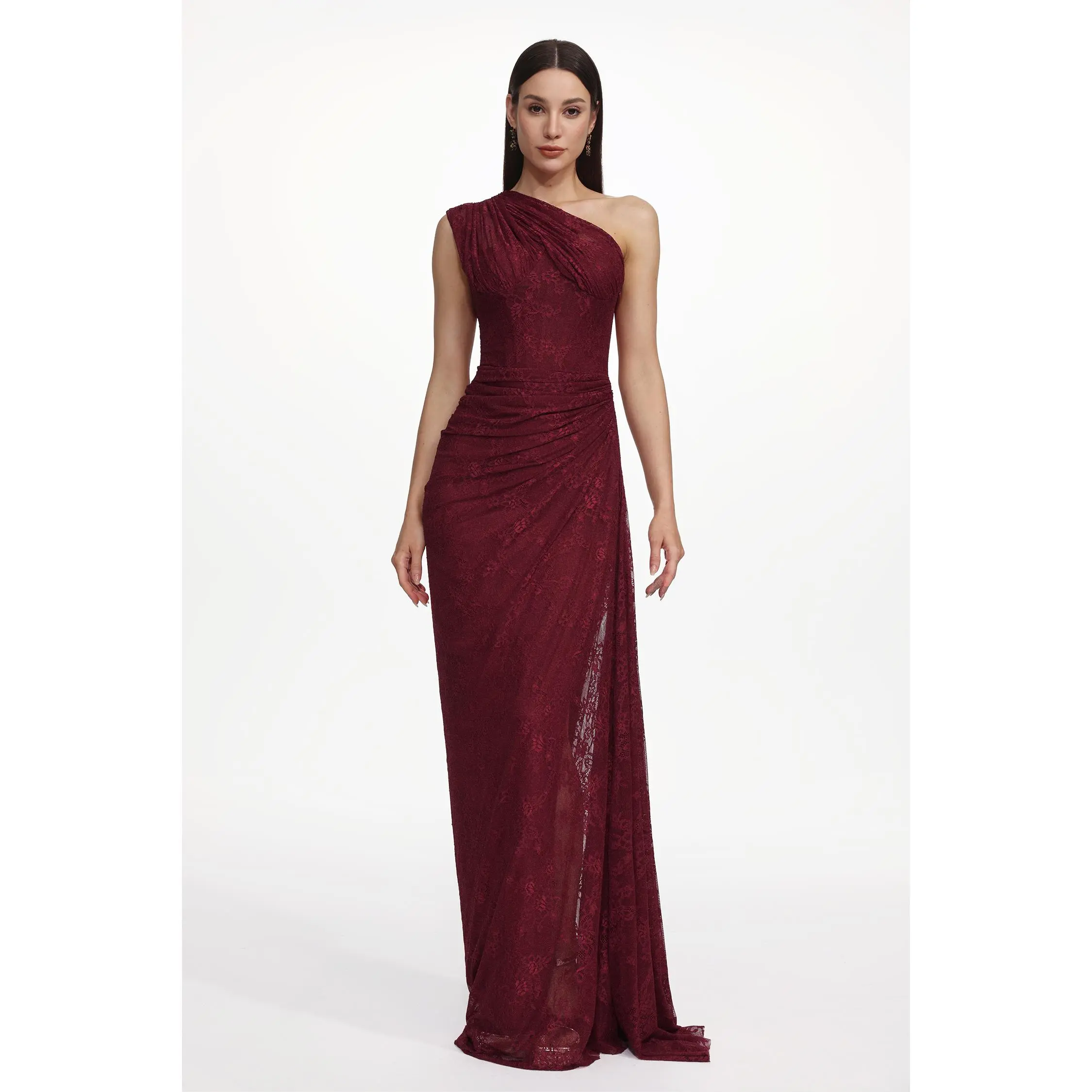 Women's Bella Barnett Finch Romantic Contour Sleeveless Ruched Lace Knit Maxi Dress - Stylish Flattering-Fit Casual Womenswear Garments