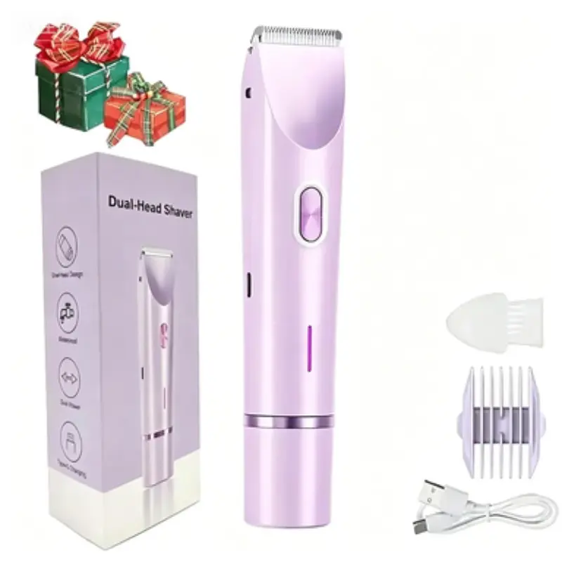 Portable Women's Dual-Head Cordless Hair Trimmer, Electric Shaver for Bikini Line, Body and Face, Wet and Dry Use, Gift for Wife and Girlfriend