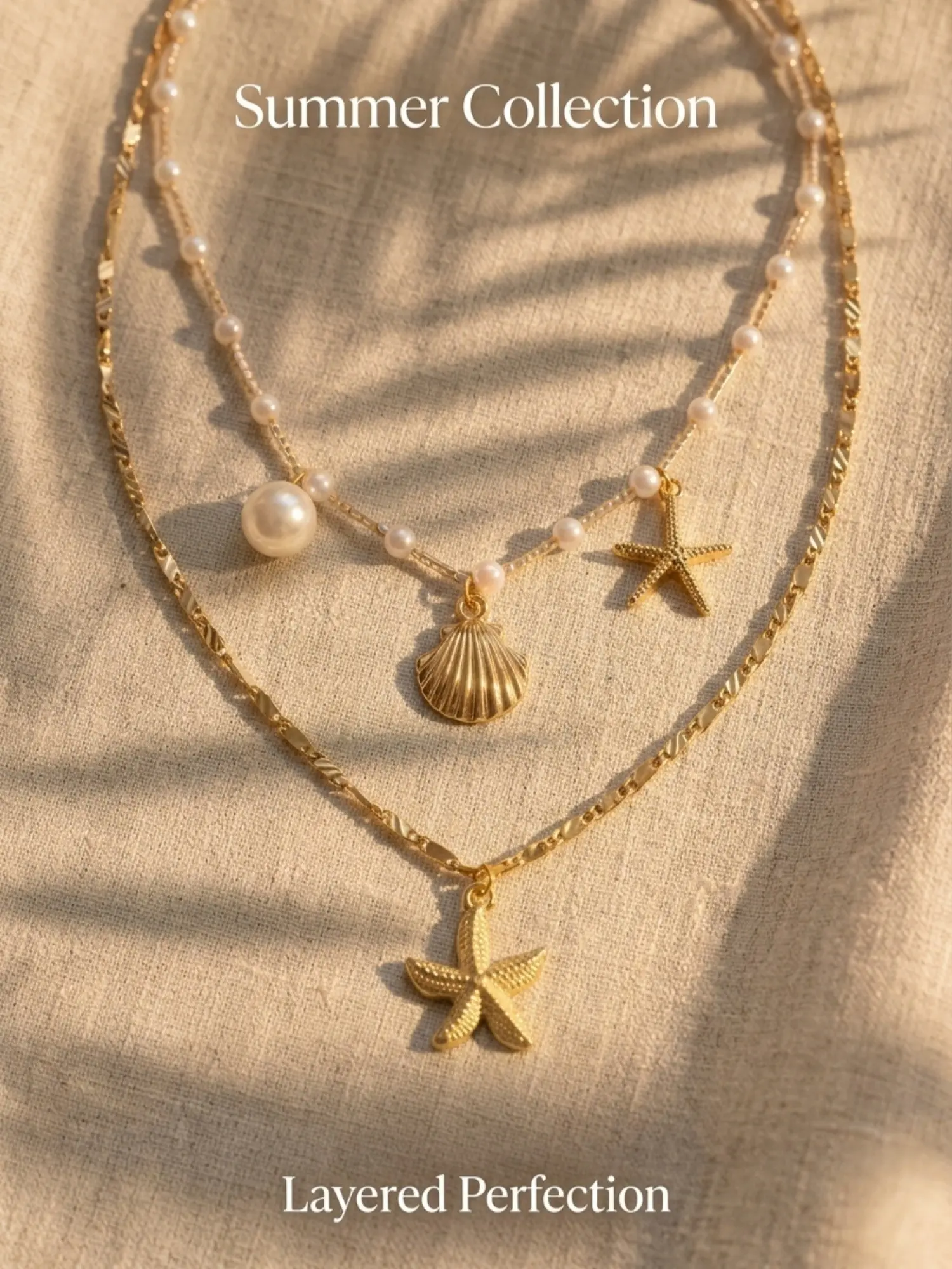 Layered Necklace Set for Women, 2 Pcs Gold Starfish Shell Faux Pearl Pendant Choker, Mermaidcore Aesthetic Beach Ocean Jewelry, Dainty Coastal Summer Vacation Statement Chain, Trendy Coquette Cute Bestie Matching Birthday Anniversary Gift Idea
