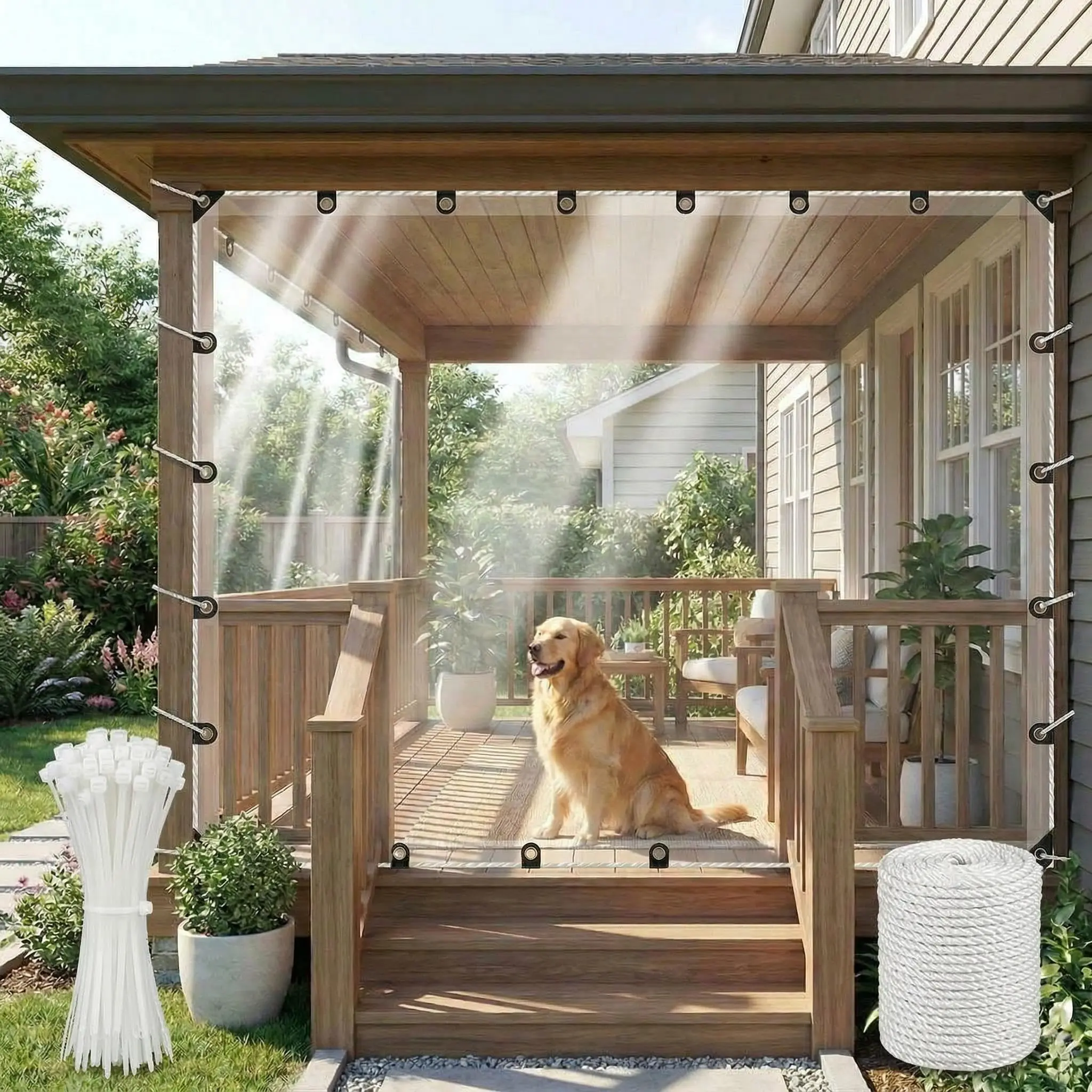 Garvee Clear Tarp Heavy Duty Waterproof 10x 12ft, Transparent Vinyl Tarpaulin with Reinforced Grommets, Rainproof Cover for Greenhouse, Heat-Sealed Edges, Plant Protection, Chicken Coop, and Outdoor Garden
