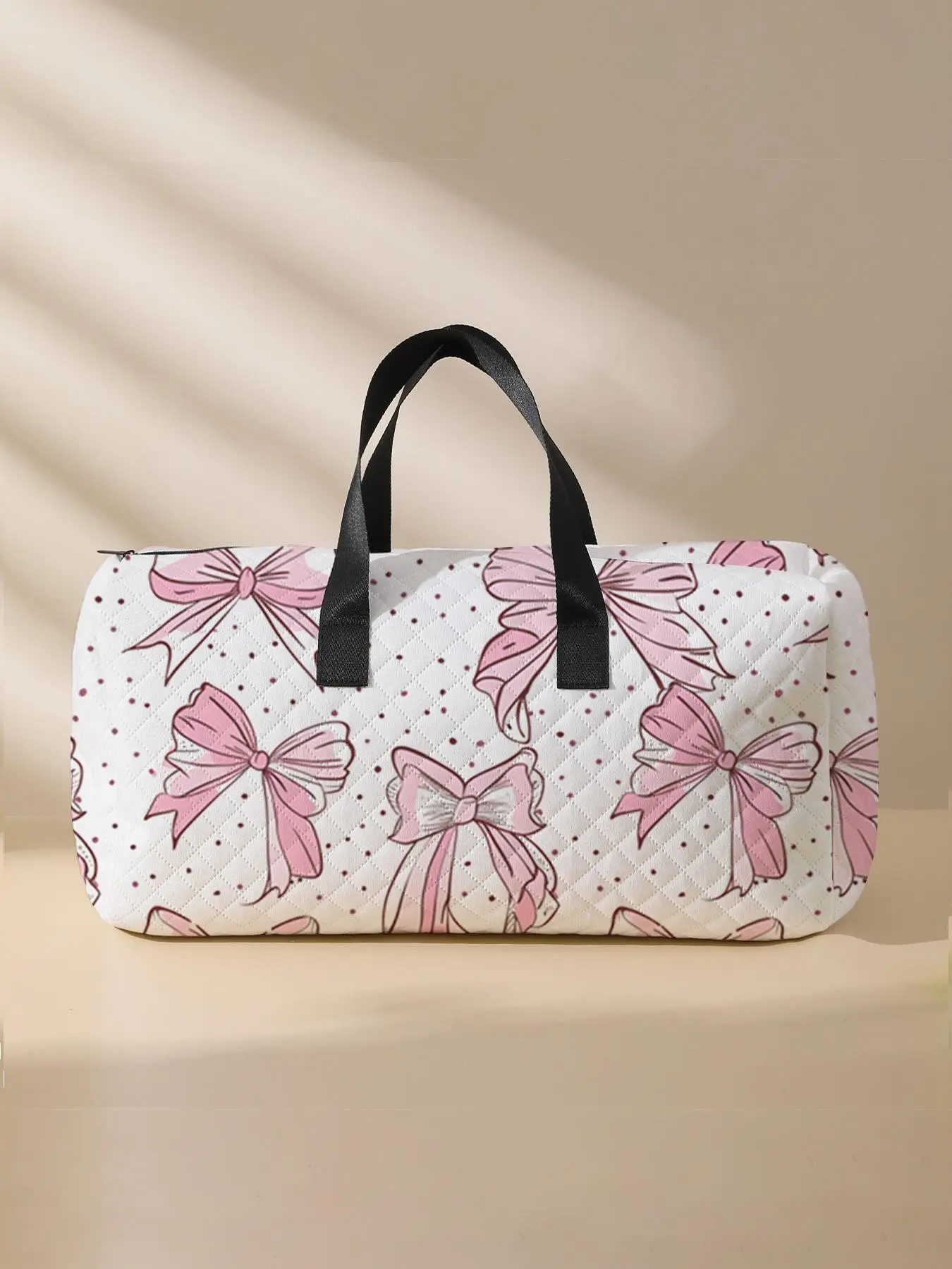 2024 New Style Quilted Bow Pattern Duffle Bag, Large Capacity Travel Bag, Portable Overnight Duffel Bag with Shoe Storage, Fashionable Travel Bag for Women & Girls