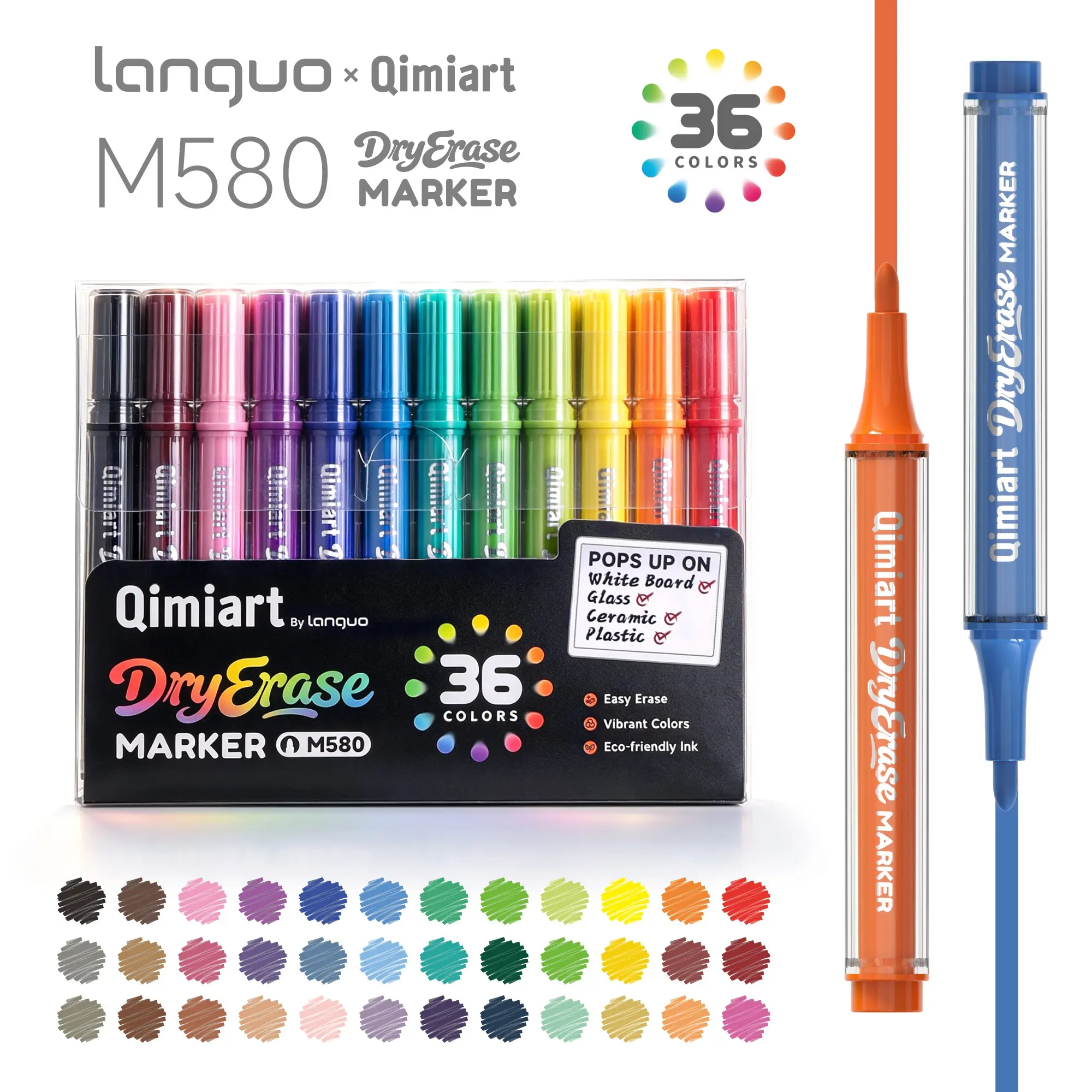 Languo 36 Color Whiteboard Marker Set, Round Tip, Easy Erase, Smooth Writing, Large Capacity, Suitable for Office and School