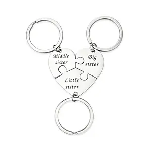 Sister Keychains for 3 Sisters Gifts Big Sis Mid Sis Lil Sis Matching Heart Keychain Set Sister Jewelry Gifts