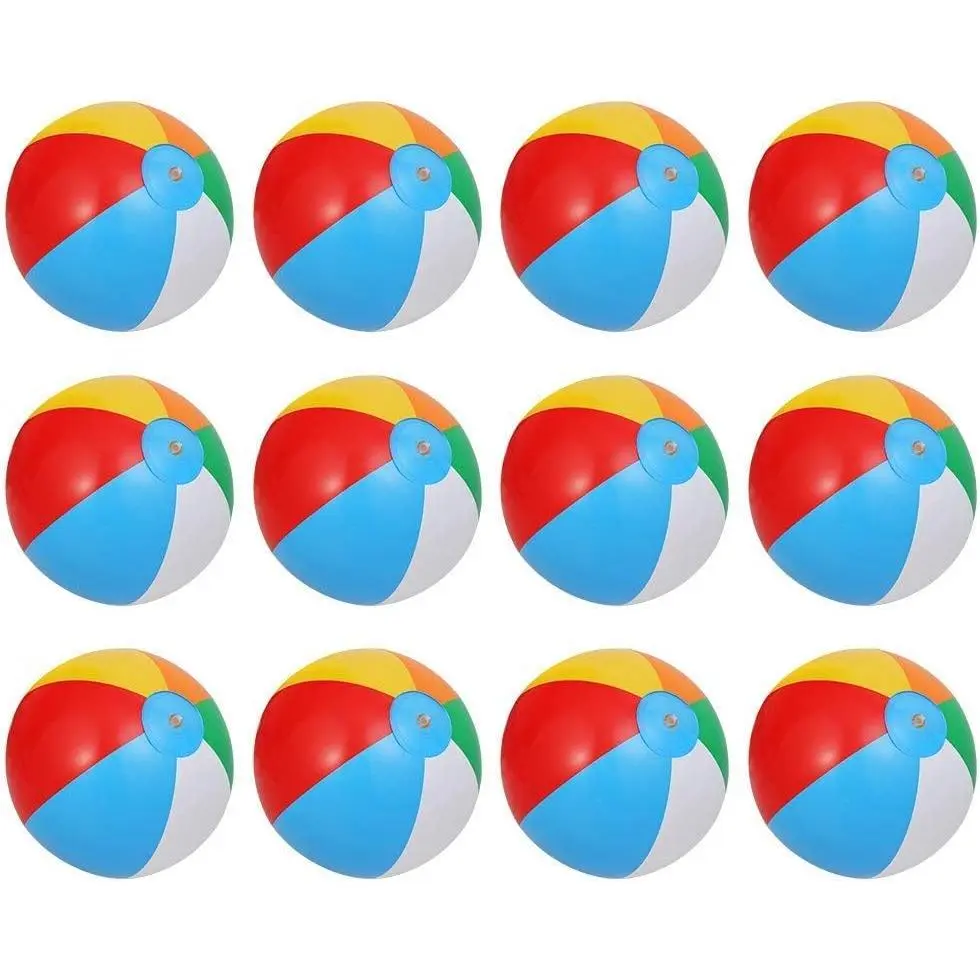 Garvee 12 Pcs Rainbow Inflatable Beach Balls Bulk Pack, 10 in Pool & Beach Toys for Kids - Indoor/Outdoor Summer Water Games - Birthday Gift & Festive Decorations