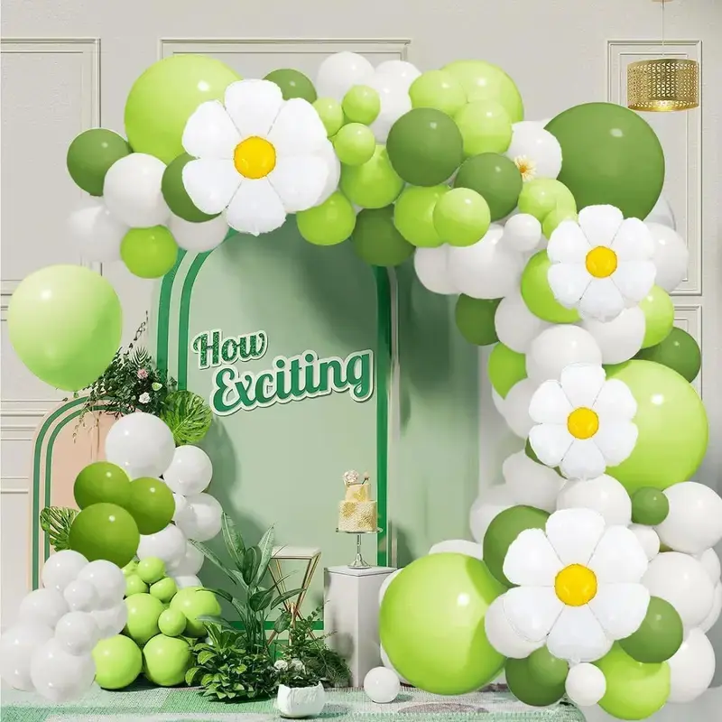 139PCS Avocado Green White Daisy Balloon Garland Kit, Sage Green Flower Balloon Arch Set for Baby Shower Birthday Wedding Bridal Shower Party Background Decorations, Balloon Party Supplies
