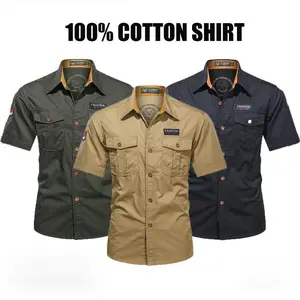 1-pack men’s casual pure cotton work short-sleeve shirt, wear-resistant, breathable, multi-pocket design, suitable for outdoor activities and commuting. summerwins