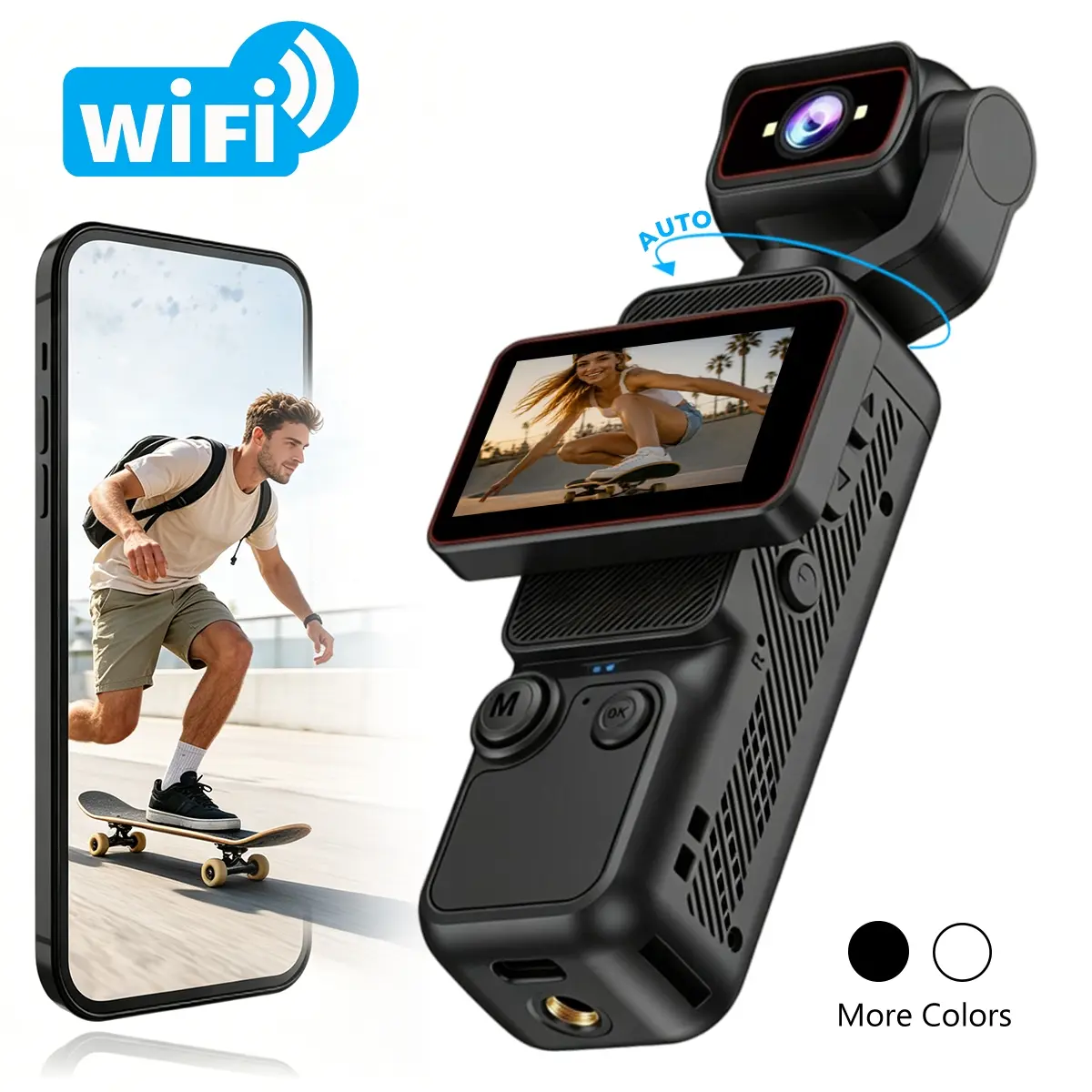 Compact HD Pocket Vlog Camera, 180° Auto Rotating Lens, Stabilized Recording, 6x Digital Zoom, WiFi Sharing, Portable Mini Camera, Portable Vlogging Camera