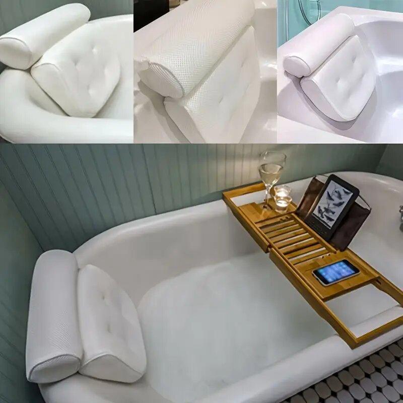Bathtub Pillow with Anti Slip Suction Cup, 1 Count Bath Cushion for Neck and Back Support, Essential Bathroom Accessory