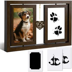 Dog Picture Frame 4x6, Rotating Wooden Pet Paw & Nose Print DIY Impression Kit, Memorial Gifts for Loss of Cat Passing Away Sympathy Gifts