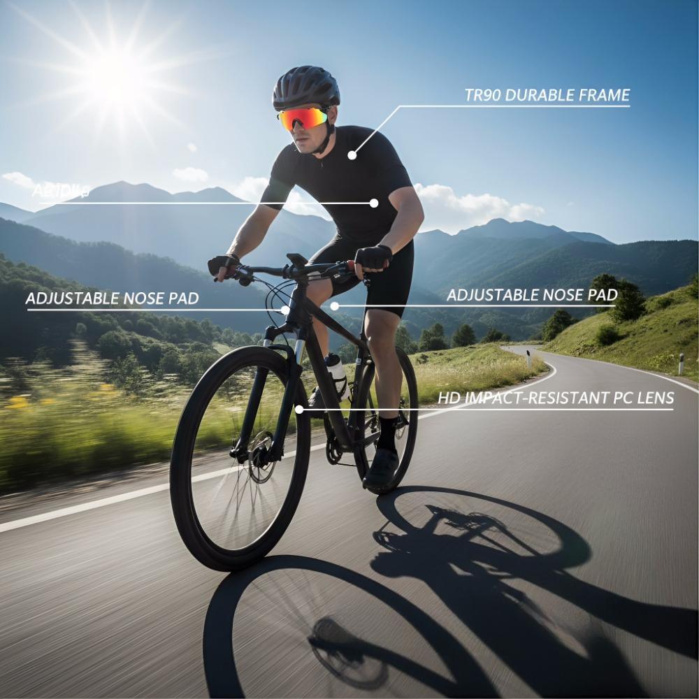 Polarized UV400 Cycling Sunglasses for Men and Women, Pro Performance Gradient Shield with Soft Nose Pad & Flexible Fit, Lightweight Aerodynamic Sports Glasses for Outdoor Bike Riding Hiking