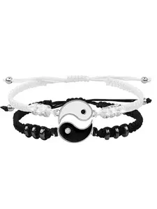 Tai Chi Yin Yang Couple Bracelet Set, Handwoven Adjustable Alloy Wristband, Perfect Gift for Best Friends and Couples, Casual All-Season Accessory