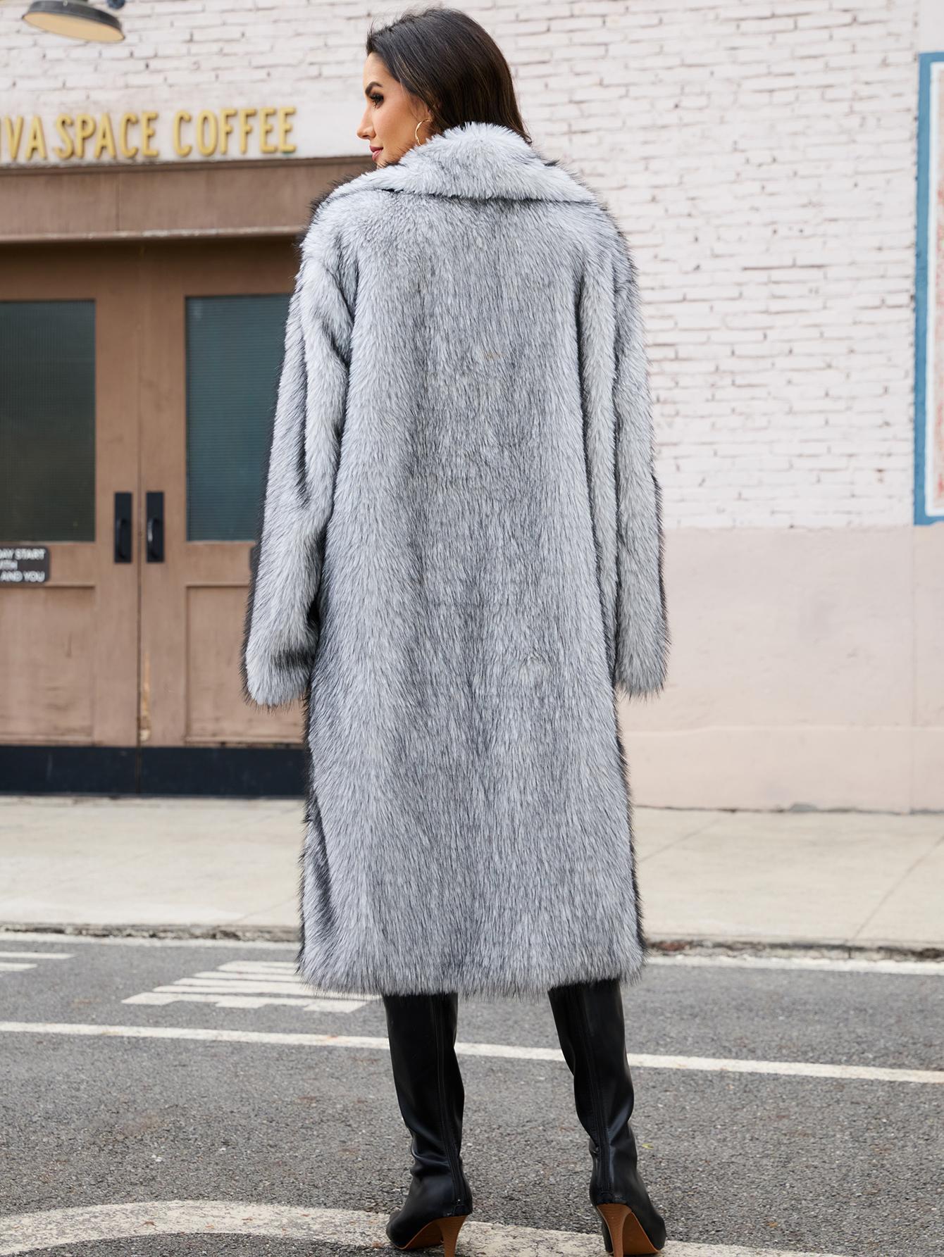 VVZ Women's Long-Length Warm Imitation Fur Fleece Coat for Fall and Winter Soft Cozy Full Coverage Design Womenswear Outerwear TikTokShopHolidayHaul Jackets