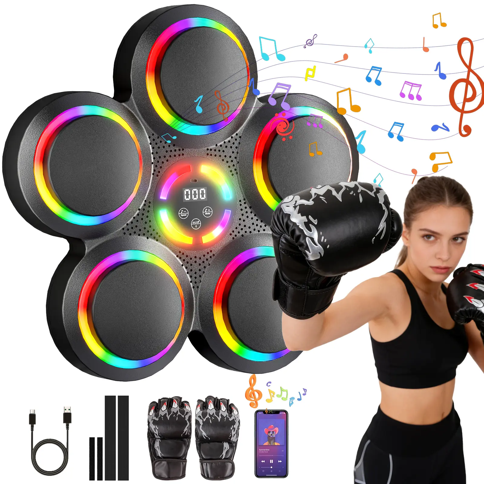 Music Boxing Machine with Boxing Gloves, Smart Bluetooth Boxing Trainer, Boxing Wall Mount Machine for Adults Kids, Electronic Boxing Target Fitness for Home Office Gym