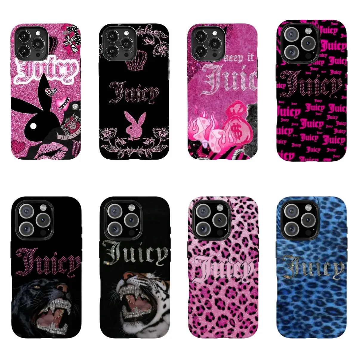 Juicy Couture-style phone cases featuring rabbit and leopard prints phone Cases For iPhone 12,13,14,15,16,17Promax Pro Plus & Samsung Galaxy S22-S26Ultra Plus,It's a great gift for a good friend, suitable for holidays, birthdays, and parties.