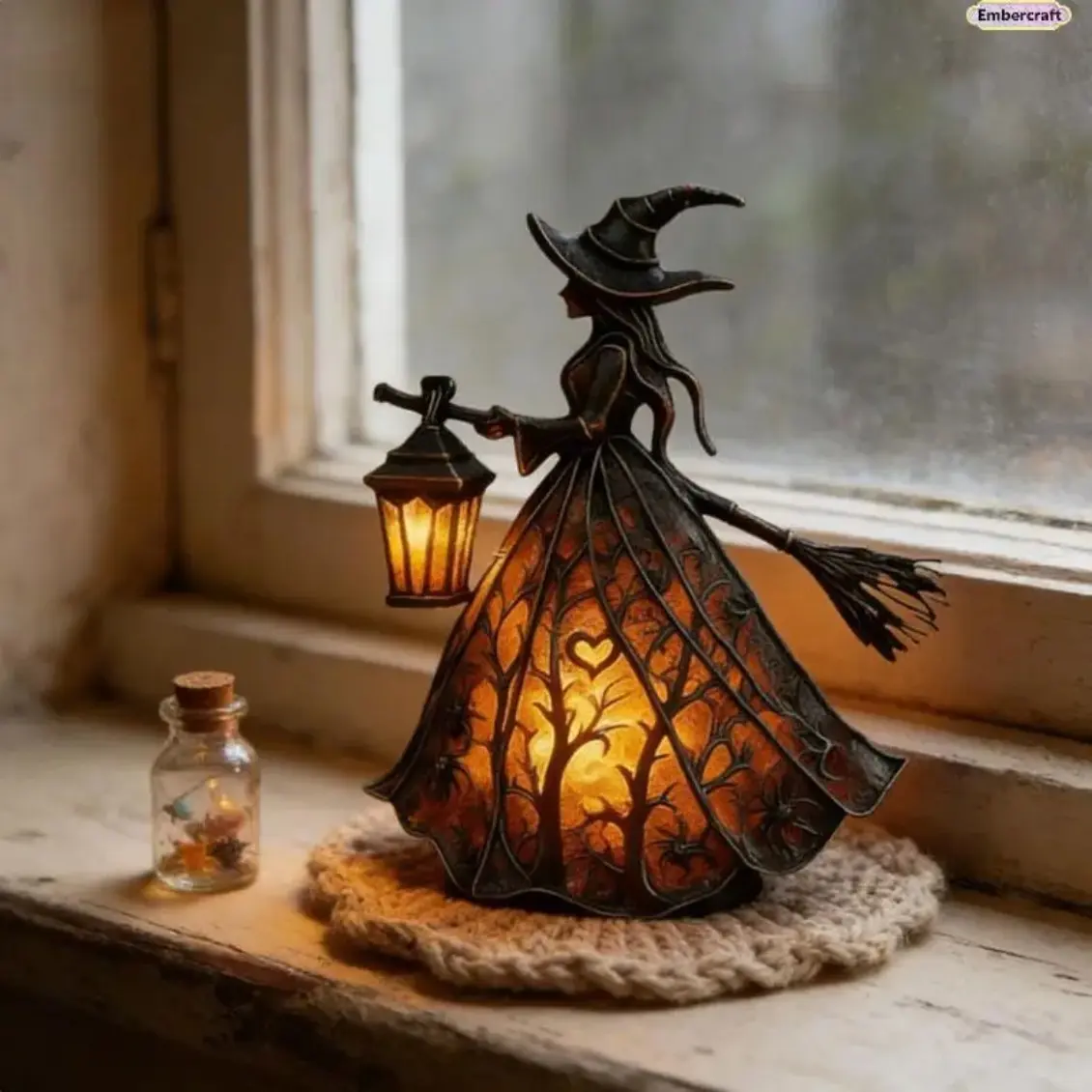 Gothic Witch 3D Aesthetic Table Lamp - Warm Light Indoor Home/House & Room Decor, Desk/Tabletop Night Lamp, Halloween Holiday Gift for Bedroom
