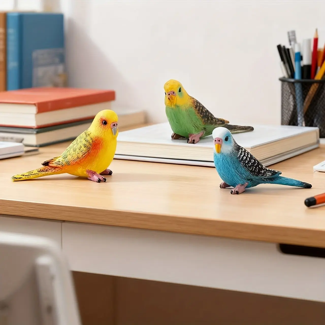 3 Piece Mini Resin Parrot and Phoenix Statues, Bird Figurines, Hand-Painted Dramatic Animal Decor, Indoor Outdoor Garden Desk Sculptures, No Power Needed