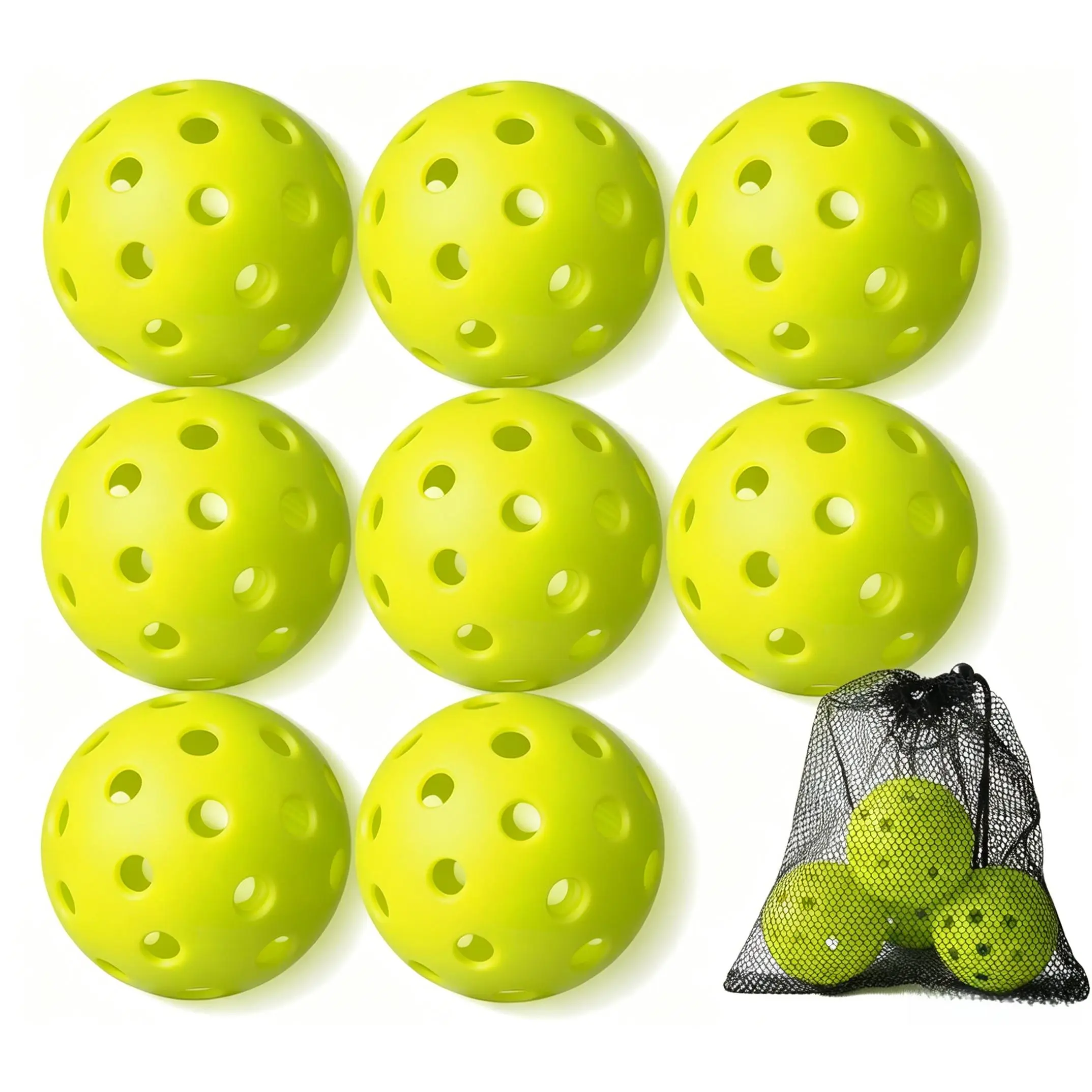 8-Pack 40-Hole Green Pickle Ball Balls, Lightweight Durable Training Pickleballs for Indoor, Outdoor Play