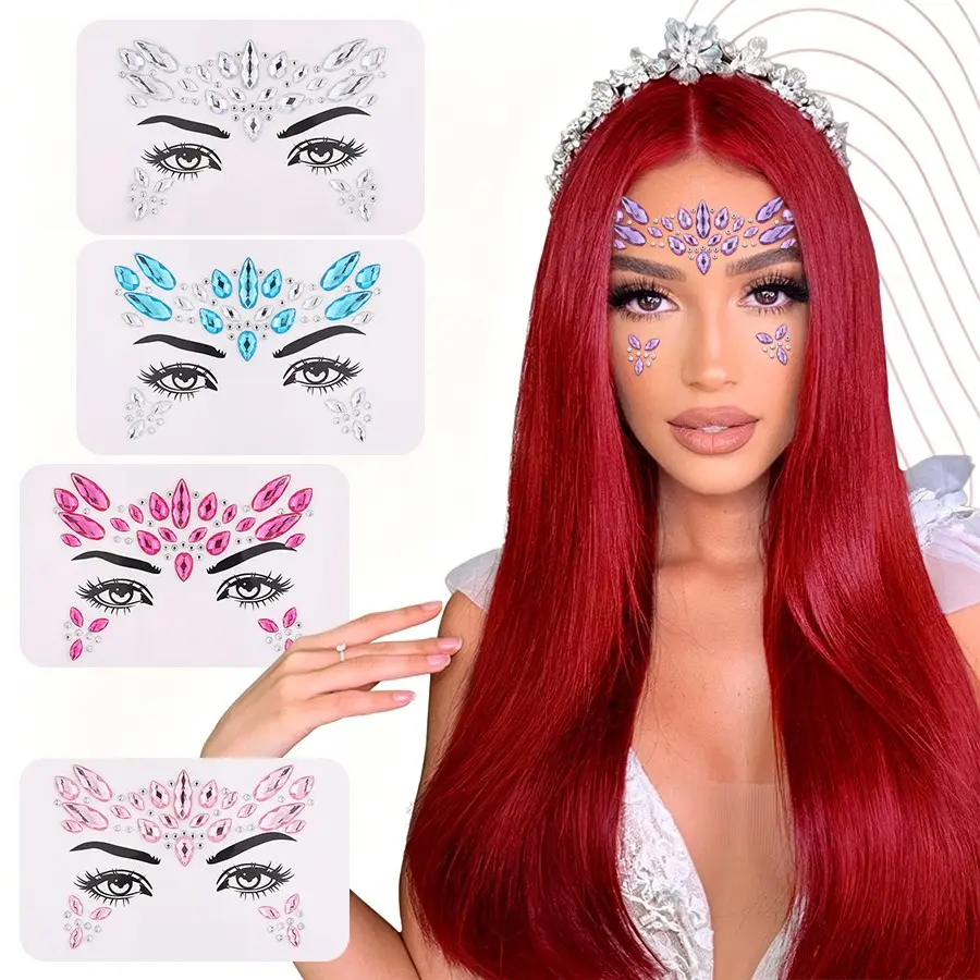 5pcs Stage Makeup Rhinestone Stickers, Makeup Enhancements, Party Festival Eyebrow Eye Decorations, Self-Adhesive Face Crystal Stickers, Easy Application