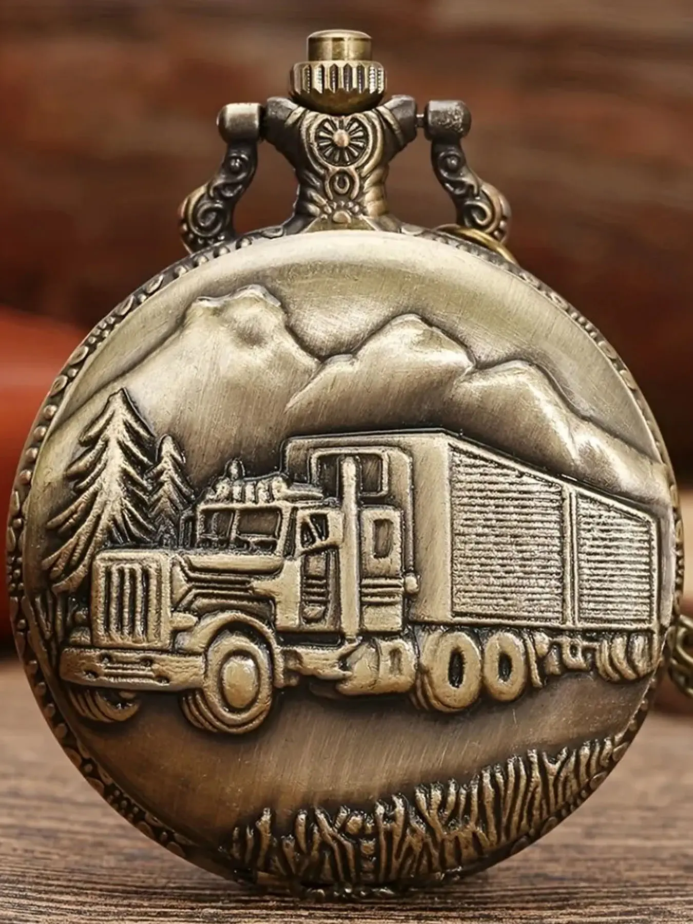 Vintage Bronze Truck Pattern Pocket Watch, Men's and Kids' Elegant Gift, Analog Oval Face, Quartz Movement, Hardlex Glass, Alloy Case