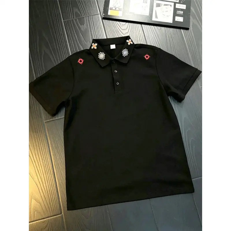 American-style fun embroidered short-sleeve polo shirt for men, summer ins high-end T-shirt, heavy-duty regular shoulder T-shirt