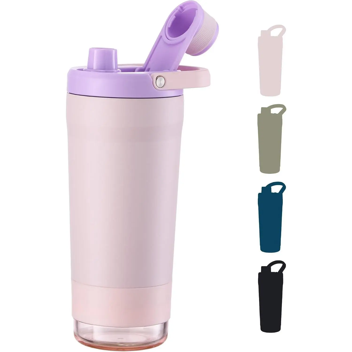 Fijinhom 24 oz Insulated Shaker Bottle with Portable Powder Container. | Leak-Proof Protein Shaker Bottle, 304 Stainless Steel Insulated Water Bottle with Removable Mixer, Measurement Marks, Pink