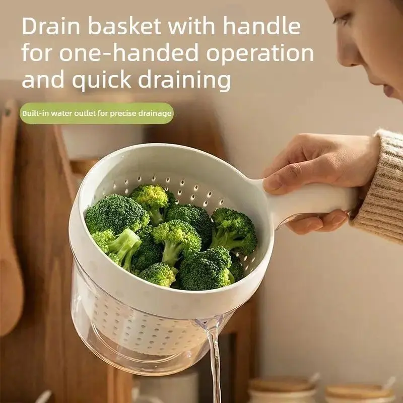 Double Layer Fruit Washing Basket with Handle, Cute Compact Draining Basket for Fruits and Blueberries, Essential Home Kitchen Tool