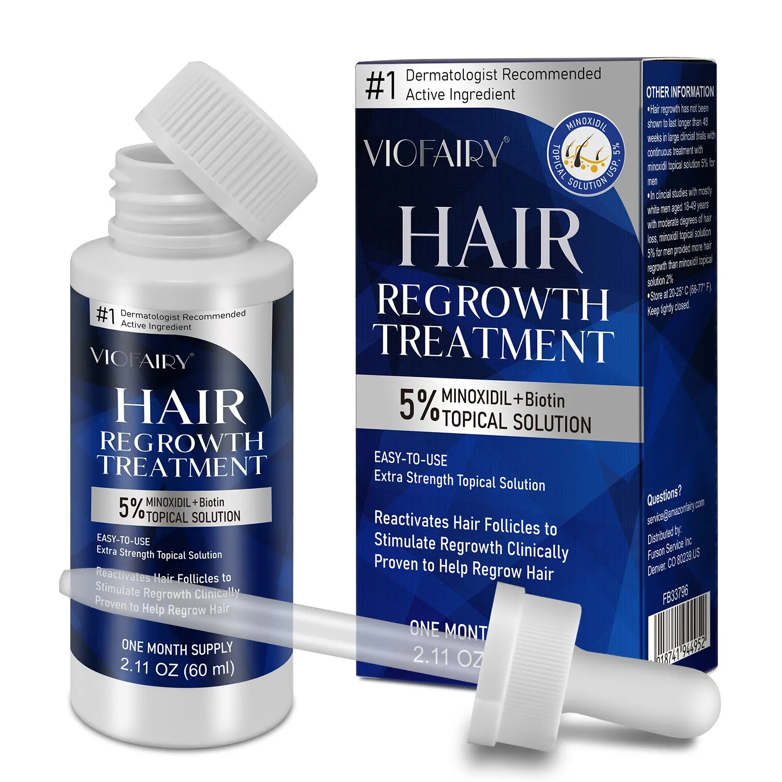 Viofairy 5% Minoxidil 60ML Hair Regrowth Essence, Non-Greasy, 4 Bottles for Better Results, Liquid Form