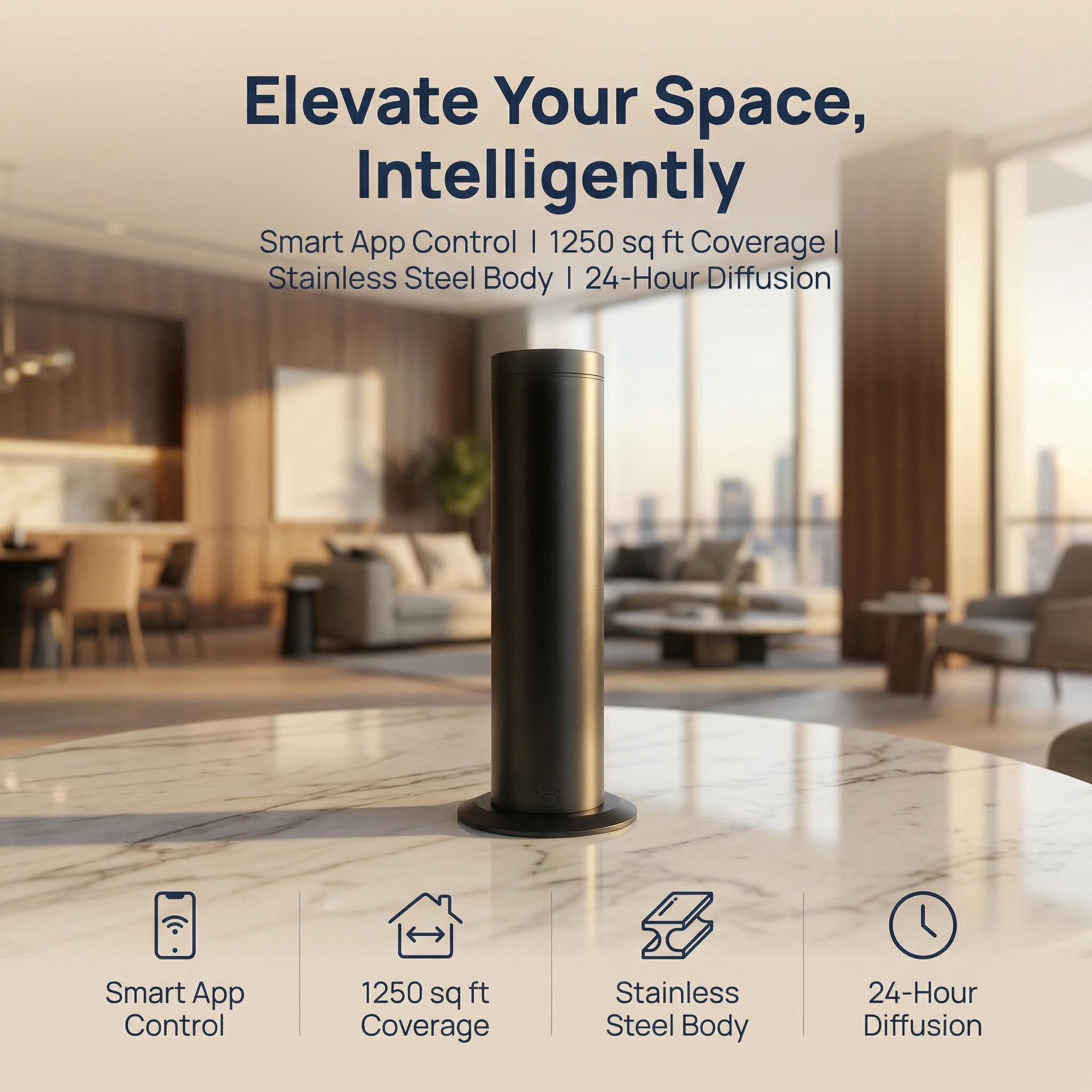 Smart Home Diffuser Kit with 3 Essential Oils – App Control, Hotel-Inspired Scents, Covers Large Rooms Up to 1250 Sqft