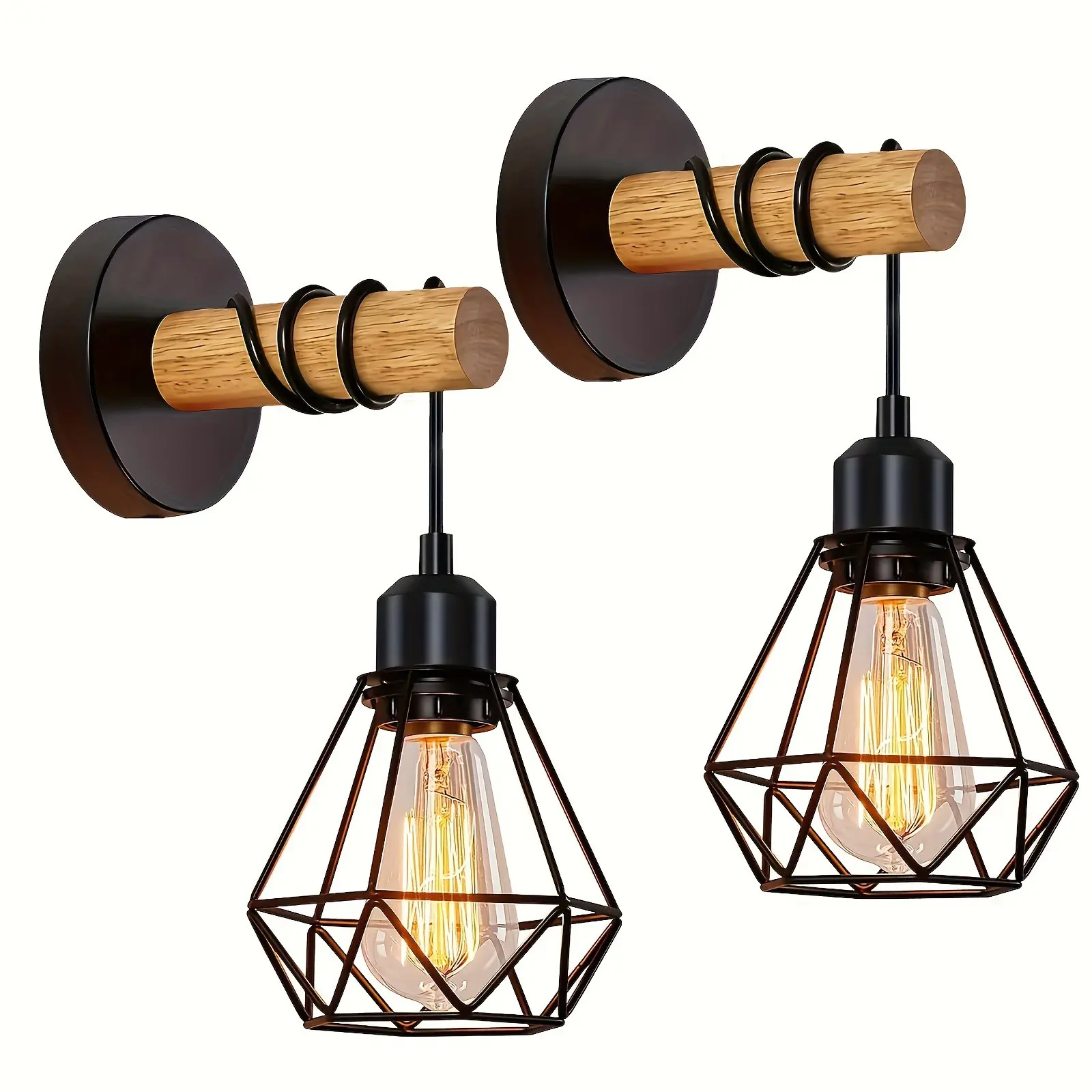 2 Farmhouse Wall Lights, Vintage Wall Light Fixtures, E26 Bulb Holder, Wire Cage Wall Lamp, Industrial Modern Wall Light, Decorative Wall Light, Bedroom Hallway, Indoor Wall Light, Home Decor Lighting