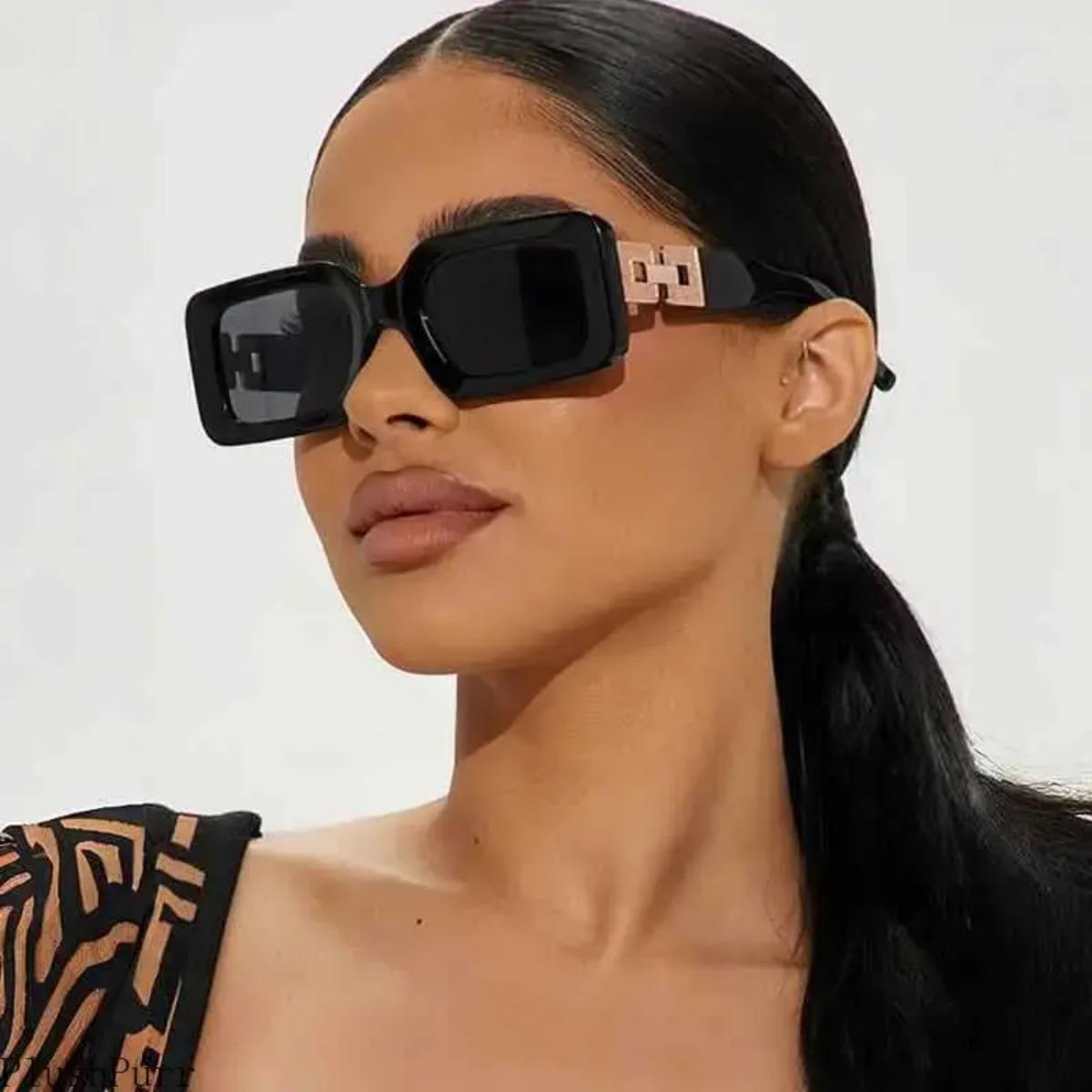 2-pack 2025 Style Square Frame Sunglasses for Women European American Hollow High-end Modern Catwalk Fashion Trends negative glasses Vintage Thin Horn Rimmed Glasses Blue Light Blocking Anti-Eyestrain Glasses Women's Rhinestone Glasses unisex frame glass