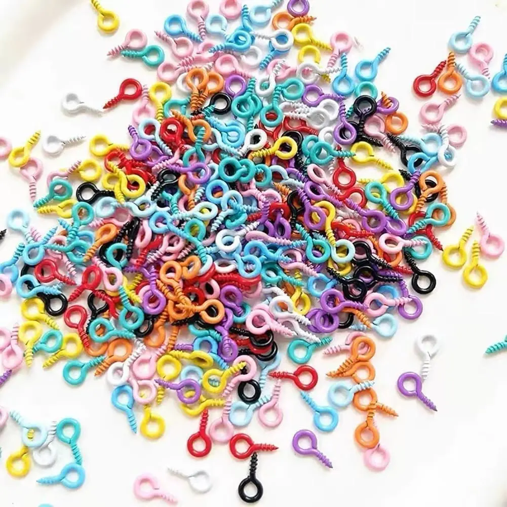 200 Pcs Colorful Screw Eye Pins, Mini Self Tapping Screw Eye Hooks Clasps Craft Eyelets for DIY Jewelry Making Arts Crafts and Sewing