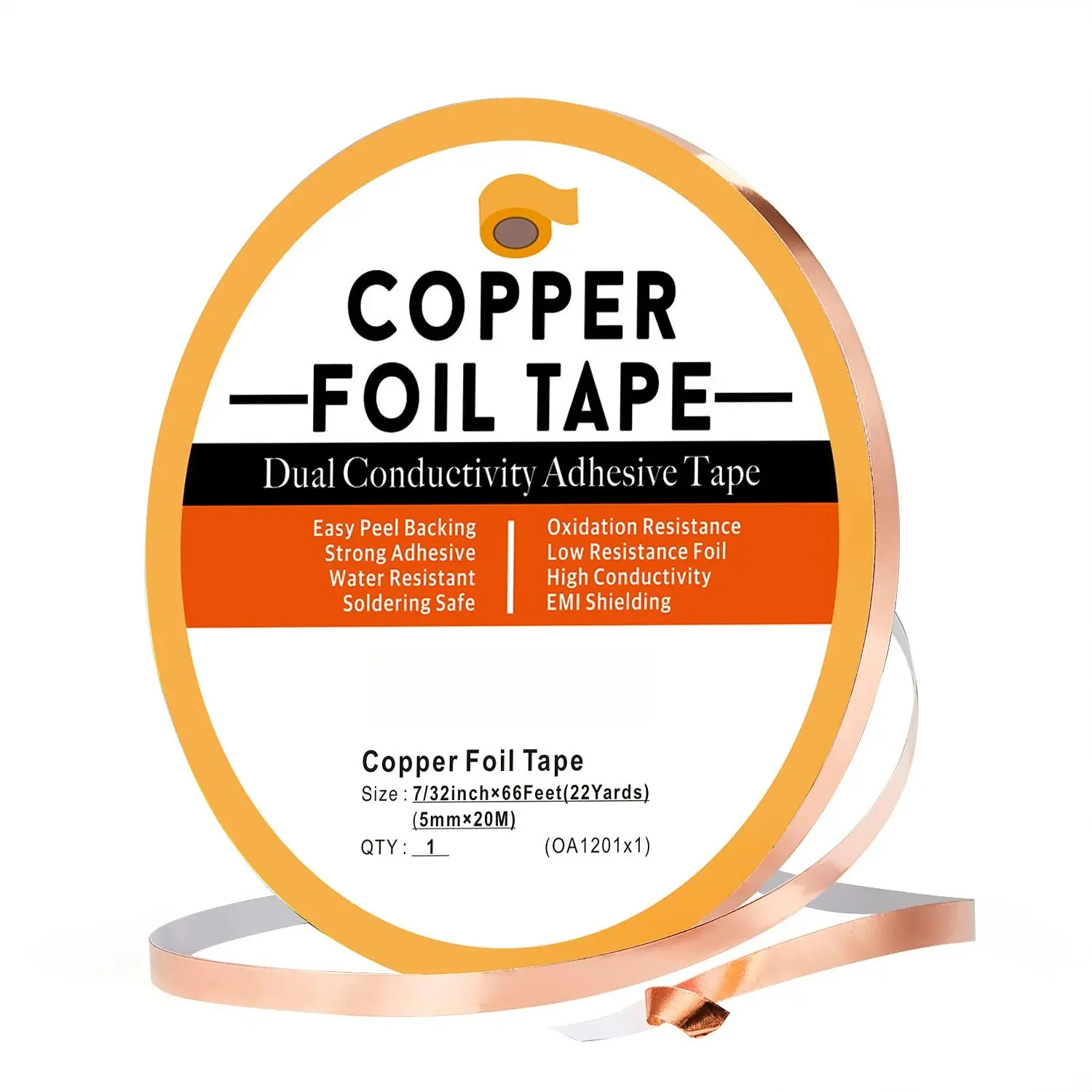 Copper Foil Tape 5mm 7/32 inch x 66ft Double Sided Conductive Adhesive for Soldering,Electric,Stained Glass,Crafts,Repair,Paper Circuits,Grounding,Guitars