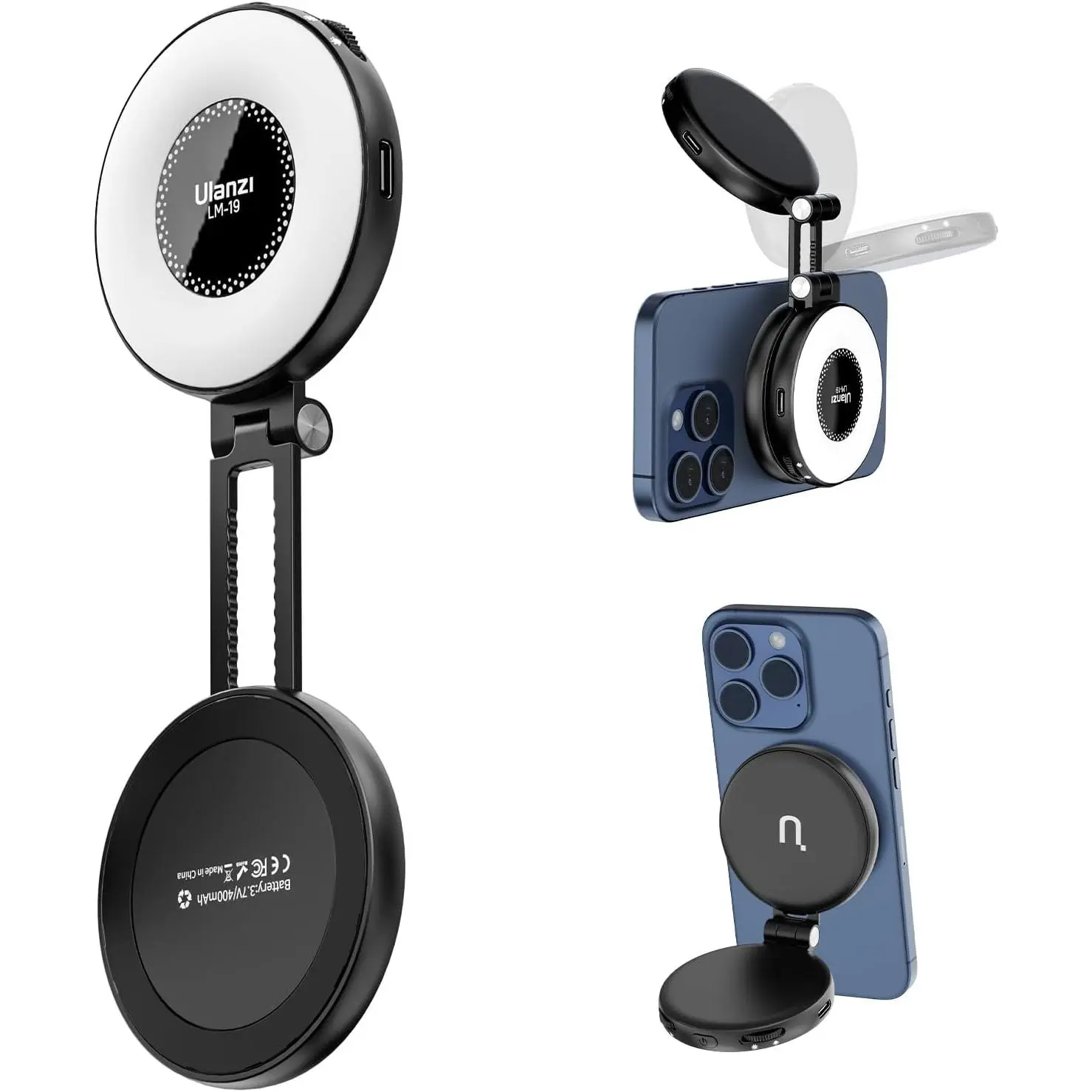 Fill Light for Magsafe LED Phone Light Attachment Selfie Ring Light Brightness Adjustable Compatible w Magsafe for iPhone Smartphone Vlogs/Photography/Video Conference Color Black