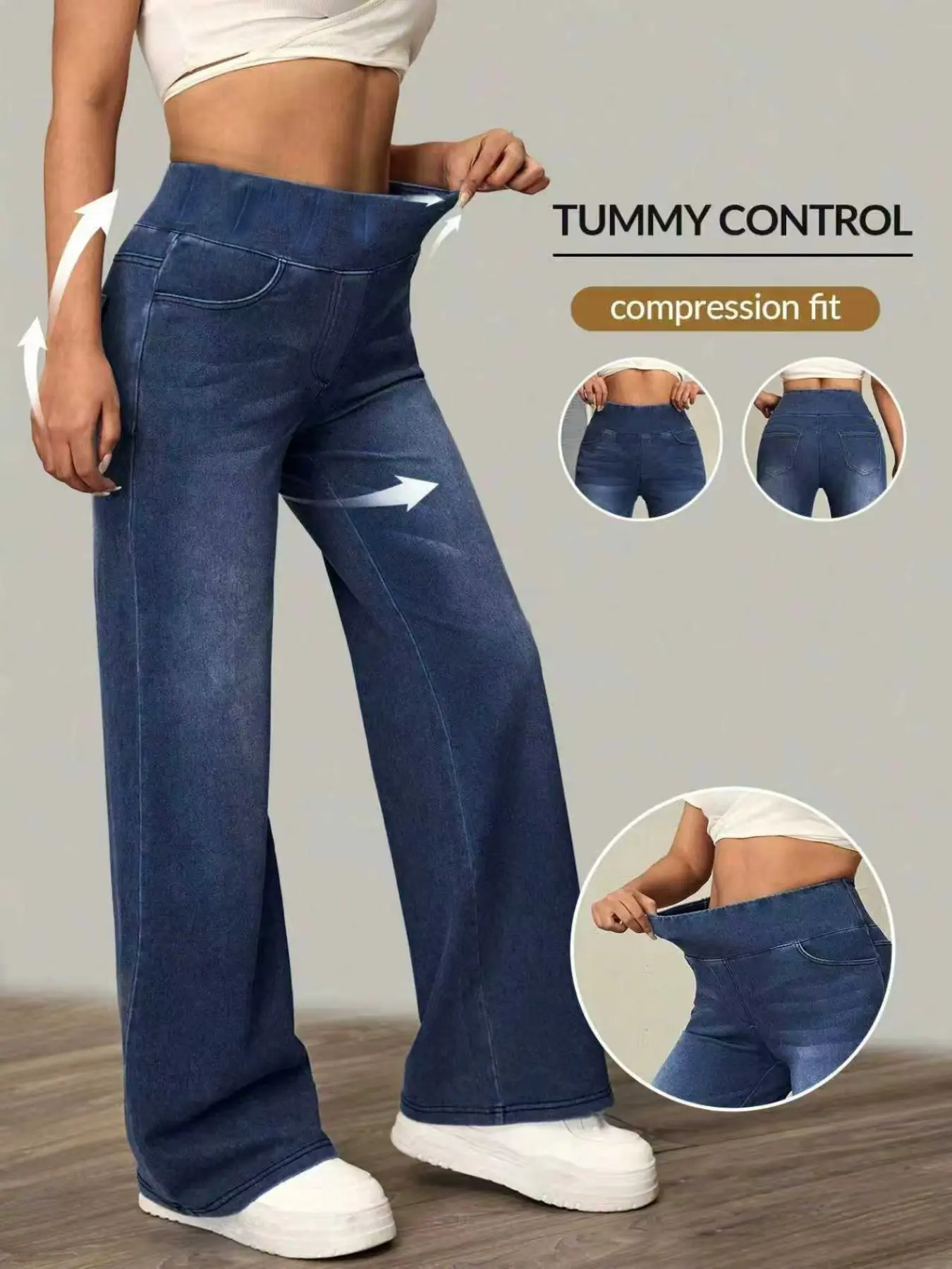 Fashion Casual Daily Women's High Elastic Waist Denim Flare Pants, Flare Leg Jeans, Comfortable and Stylish Fit Long Jeans for Everyday Wear